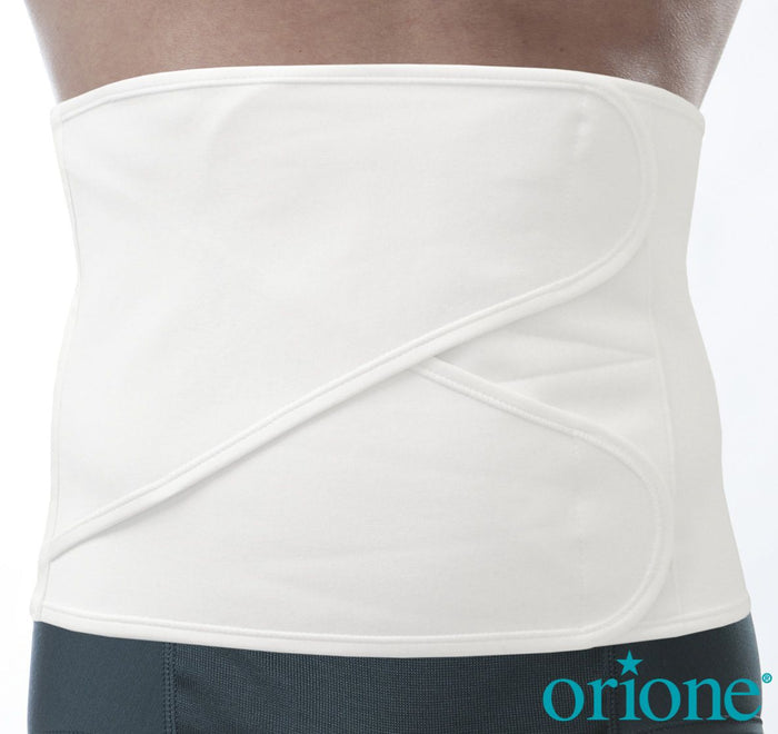 A white hernia belt. Unisex hernia wraps for men and women.