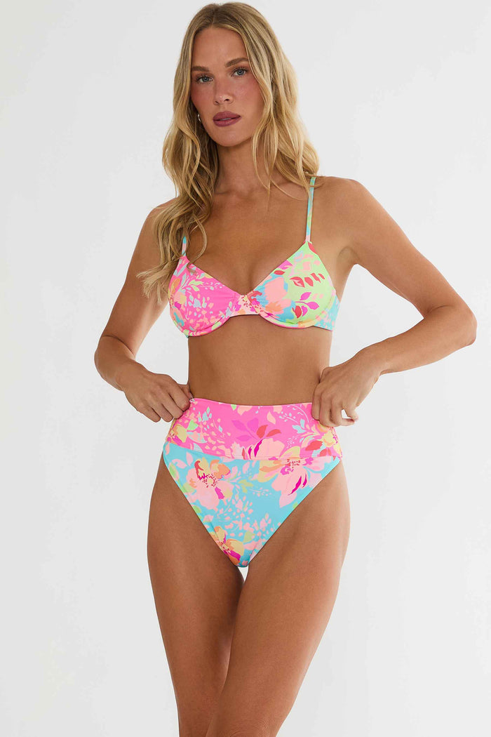 Colorful floral under wire swim top