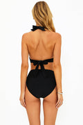Black ribbed high waisted swim bottom