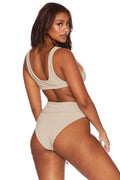 high waisted tan ribbed swim bottom
