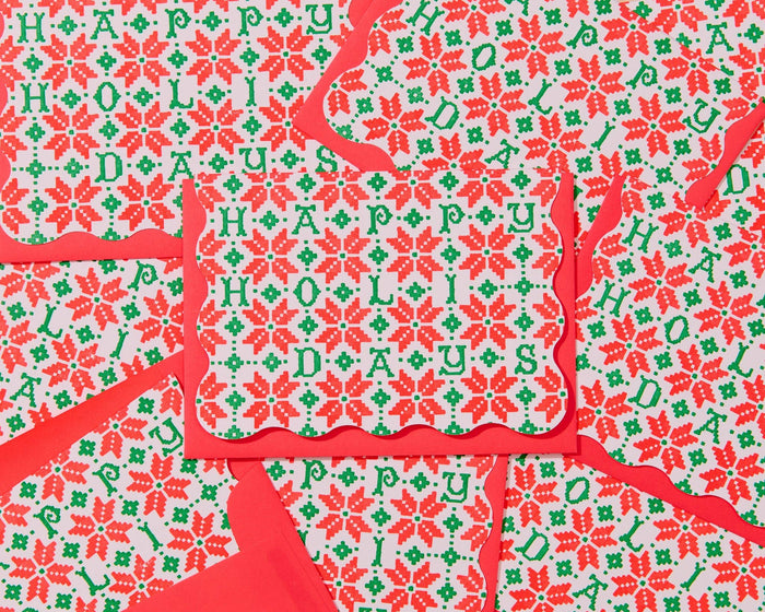Holiday Stitch Letterpress Scalloped Thank You Notecards Boxed Set (10) by And Here We Are