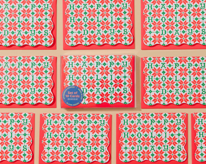 Holiday Stitch Letterpress Scalloped Thank You Notecards Boxed Set (10) by And Here We Are