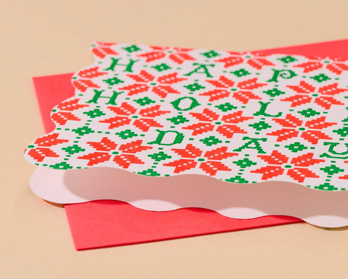 Holiday Stitch Letterpress Scalloped Thank You Notecards Boxed Set (10) by And Here We Are