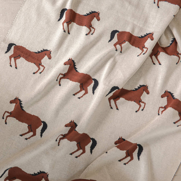 Viverano Organics Baby Blanket Horse - Organic Cotton Jacquard Sweater Knit Baby Blanket