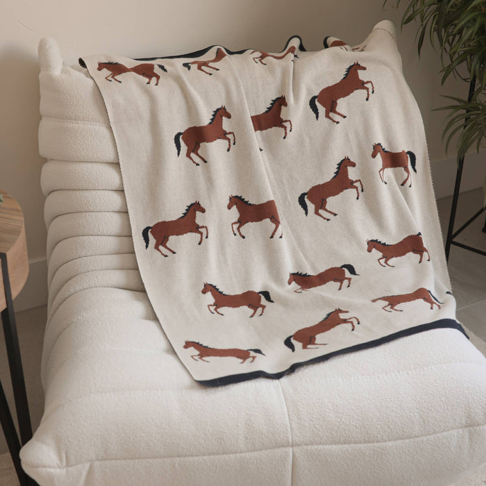 Viverano Organics Baby Blanket Horse - Organic Cotton Jacquard Sweater Knit Baby Blanket