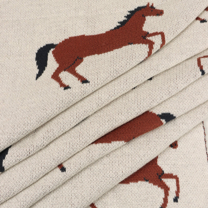 Viverano Organics Baby Blanket Horse - Organic Cotton Jacquard Sweater Knit Baby Blanket