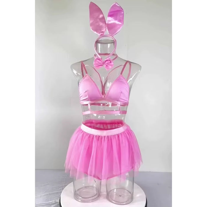 Hot Sexy Mesh Pure Color Short Skirt Role Play Bunny Girl Sexy Lingerie Female Uniform