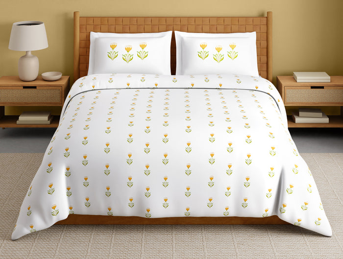 Innovations Hygro Cotton Large Bedsheet, 210 TC, Floral, White