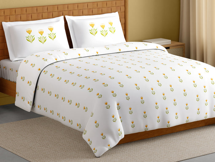 Innovations Hygro Cotton Large Bedsheet, 210 TC, Floral, White