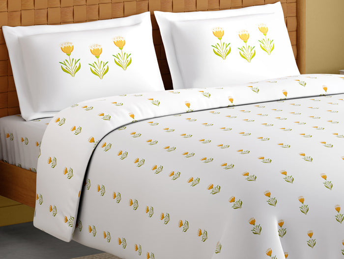 Innovations Hygro Cotton Large Bedsheet, 210 TC, Floral, White