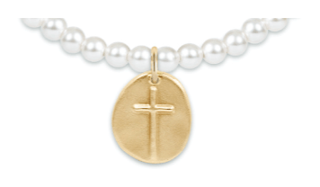 Enewton Inspire Cross Gold Charm Classic Pearl 4mm Bead Bracelet
