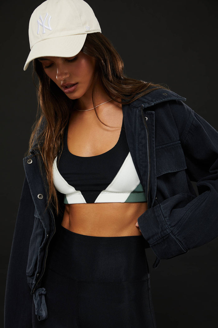 charcoal vintage washed cropped jacket with large front pockets