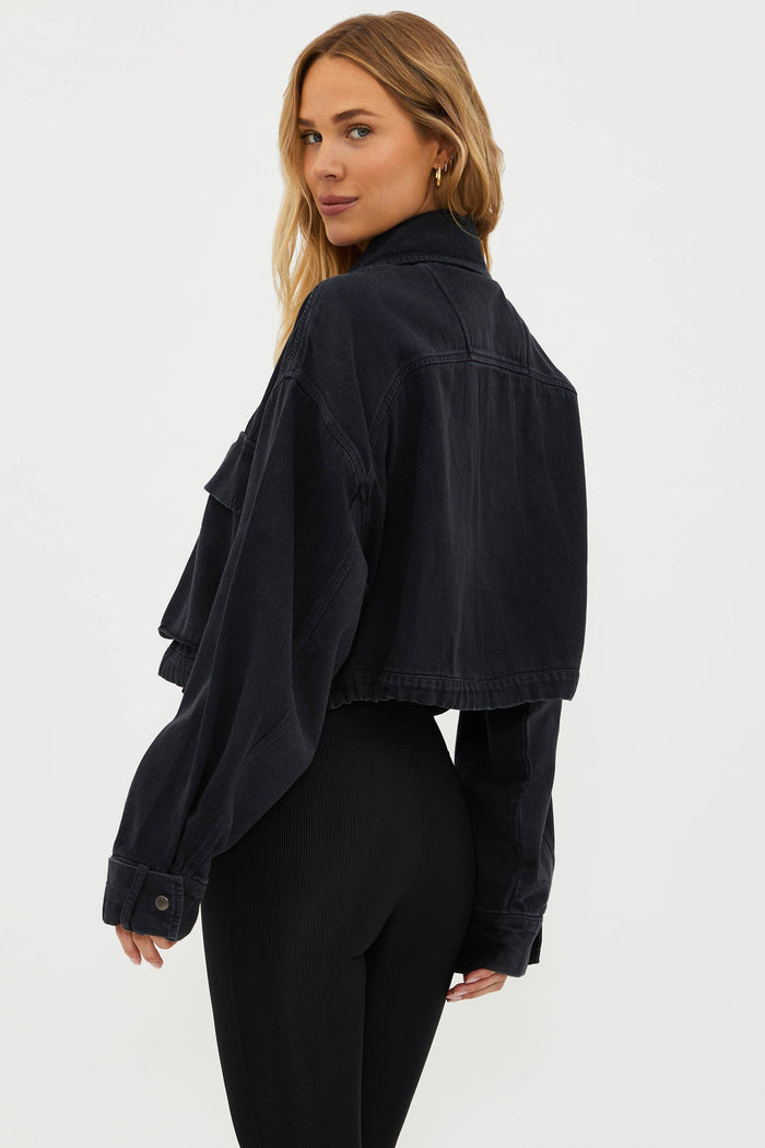 charcoal vintage washed cropped jacket with large front pockets