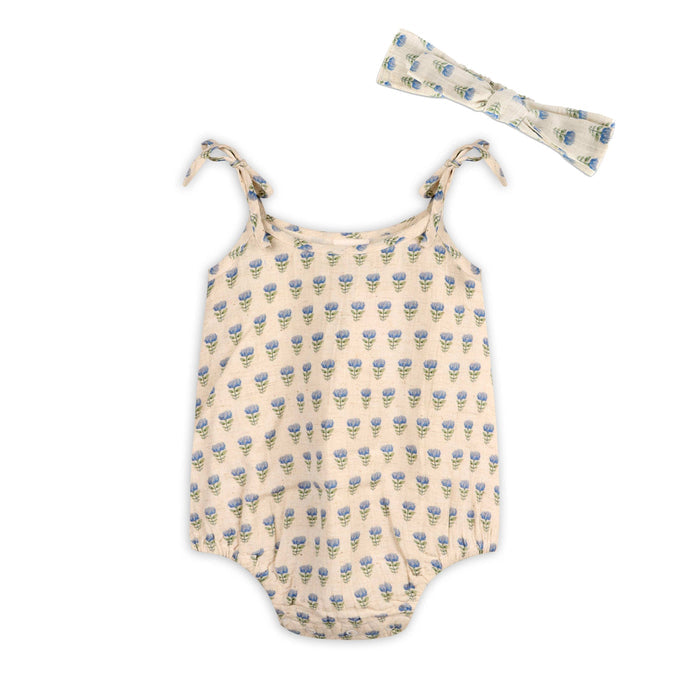 Viverano Organics Viverano Organics - Jaipur Linen Blend Bubble Baby Romper + Headband