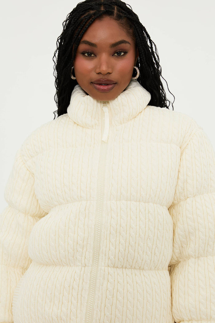 cream cable knit puffer