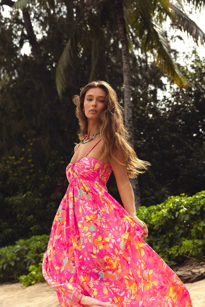 Colorful floral maxi dress with straps