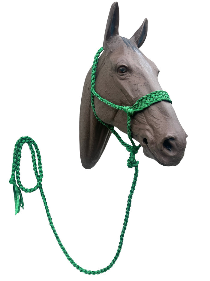 Kelley Green Braided mule tape horse halter with flat noseband