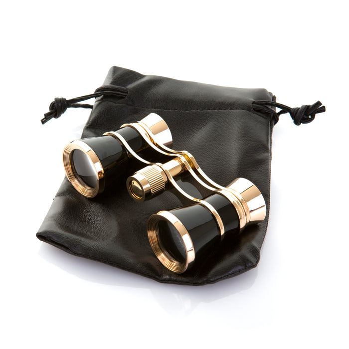 Kenro Black opera magnifying glasses with leather pouch
