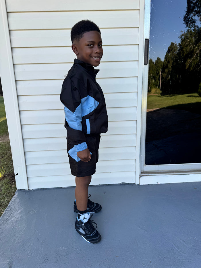 Kids Windbreaker Set - Black\ UNC Blue