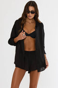 Black button up cover up top