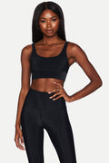 black ribbed sports bra with matching leggings