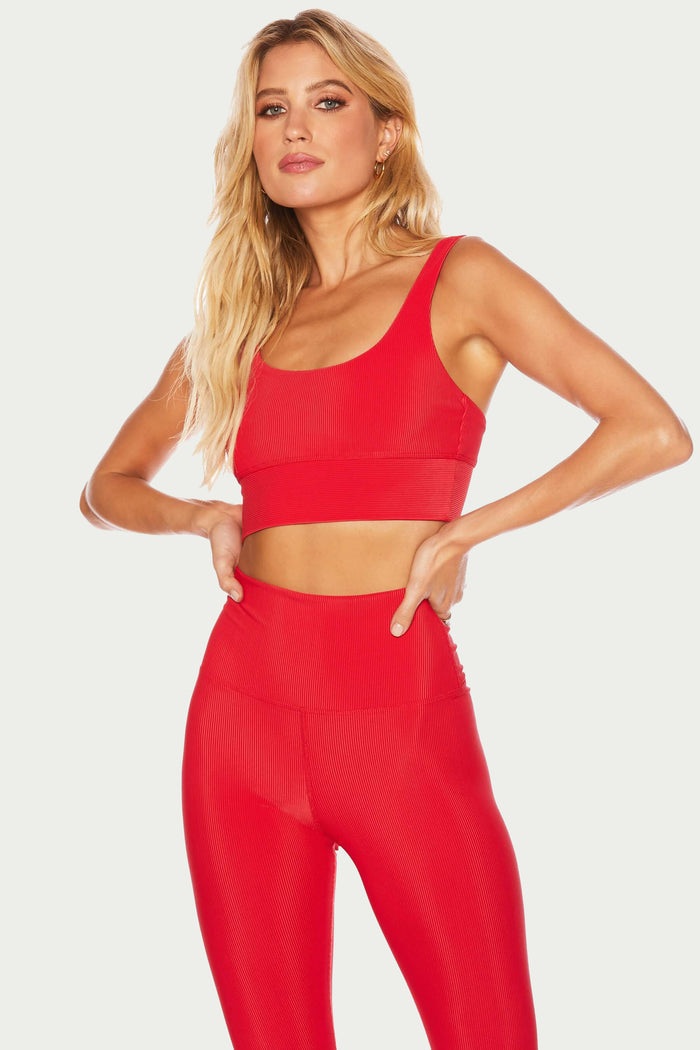 red ribbed sports bra