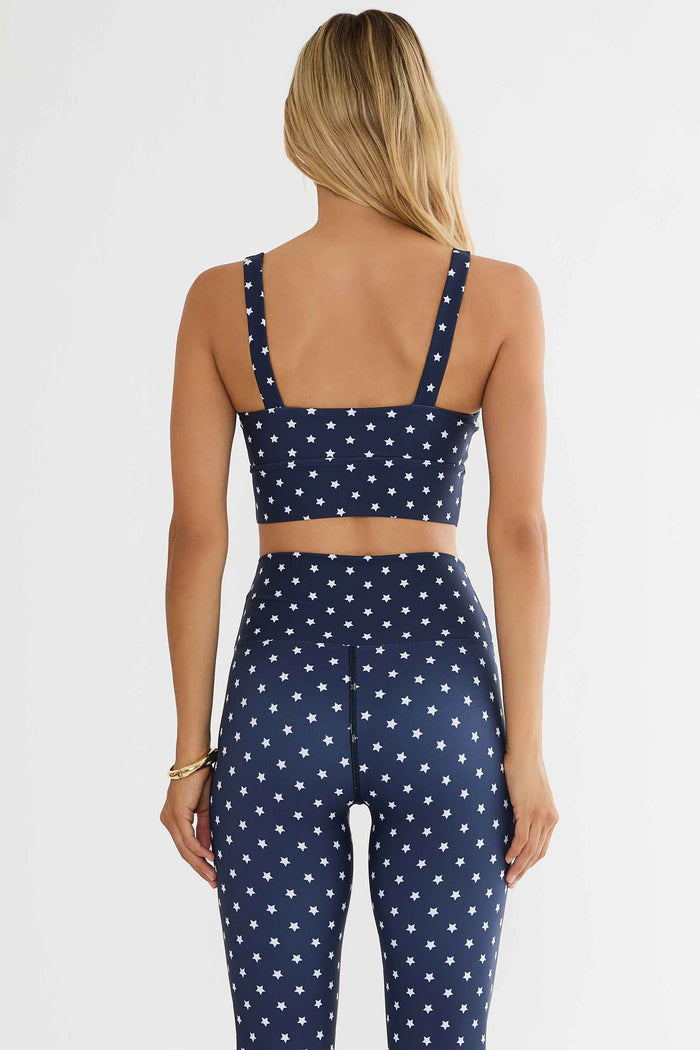 Navy sports bra with white stars