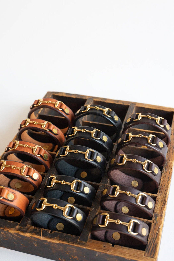 Millstream Home SHOP Large / Black Leather Horse Bit Bracelet