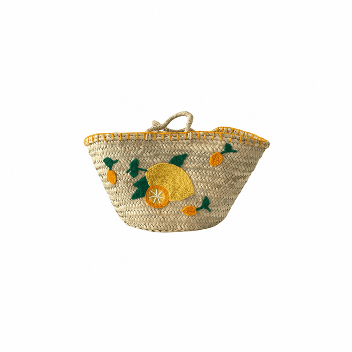 HandmadeBestSeller SHOP Lemon Embroidered Straw Beach Bag