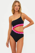 Black cut out one piece with pink scalloping