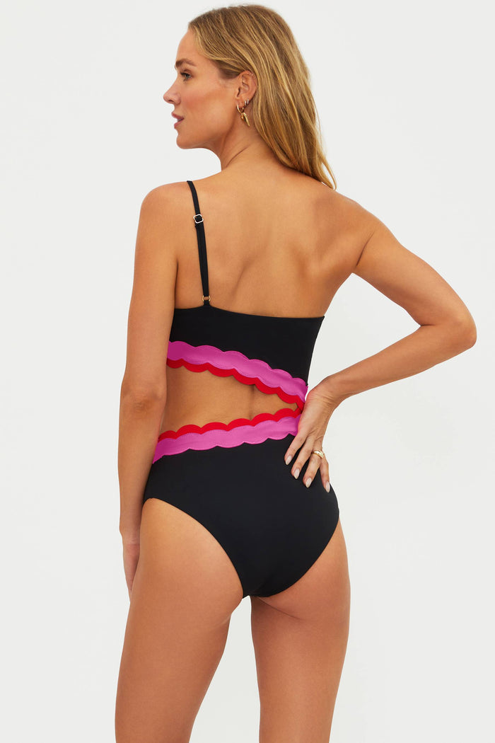 Black cut out one piece with pink scalloping