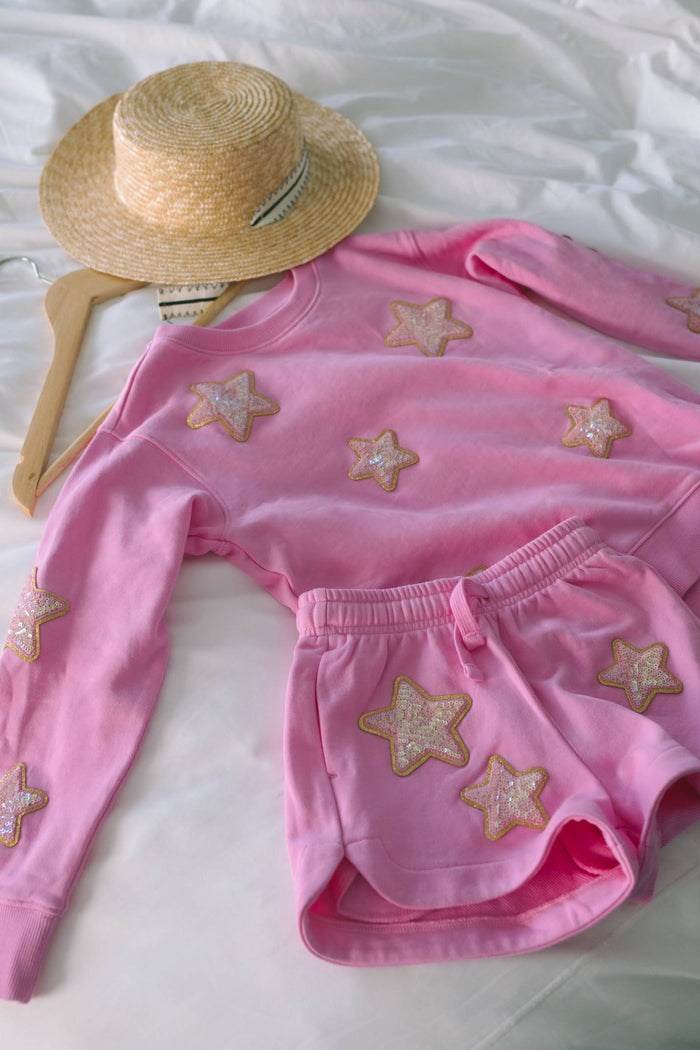 Pink short and sweatshirt with glitter stars