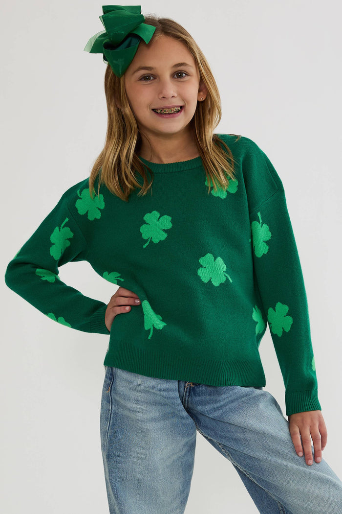 Kids green shamrock sweater.