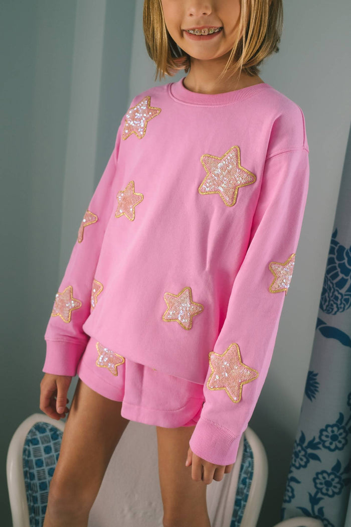 Pink short and sweatshirt with glitter stars