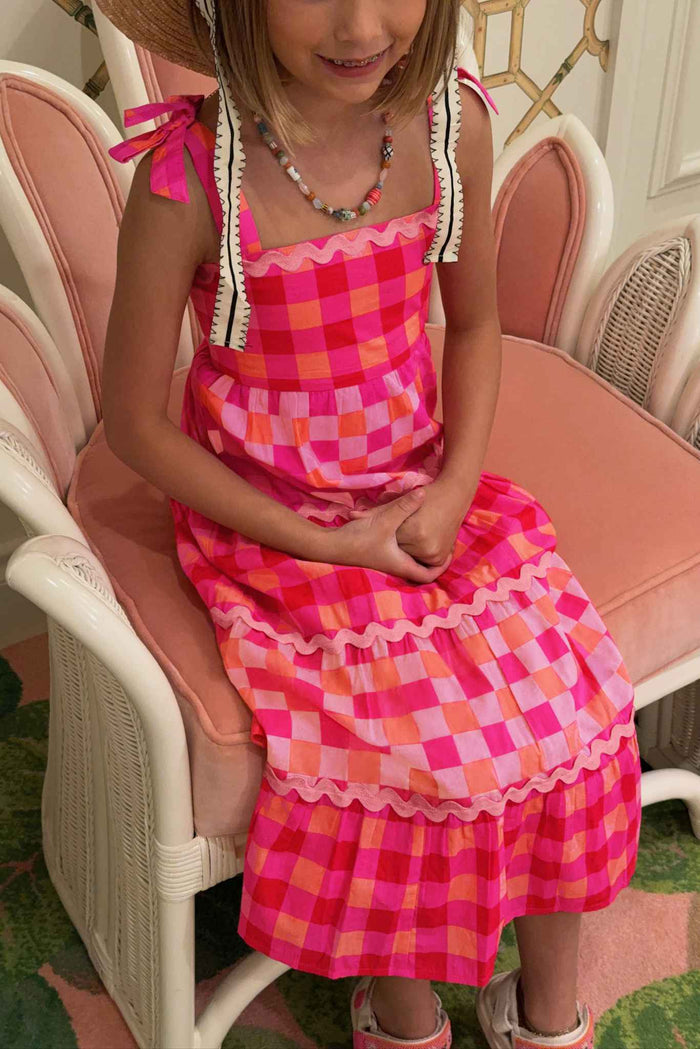 Pink and orange gingham kids dress