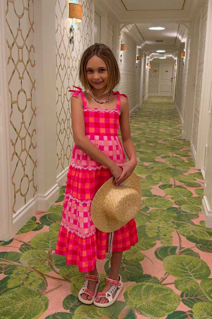 Pink and orange gingham kids dress