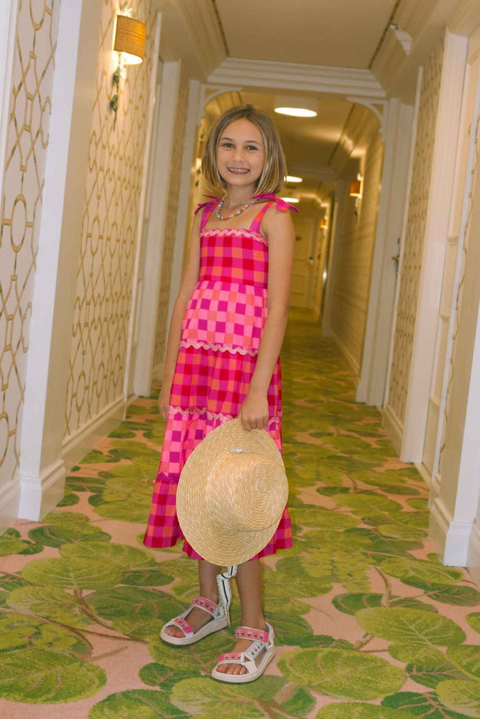 Pink and orange gingham kids dress