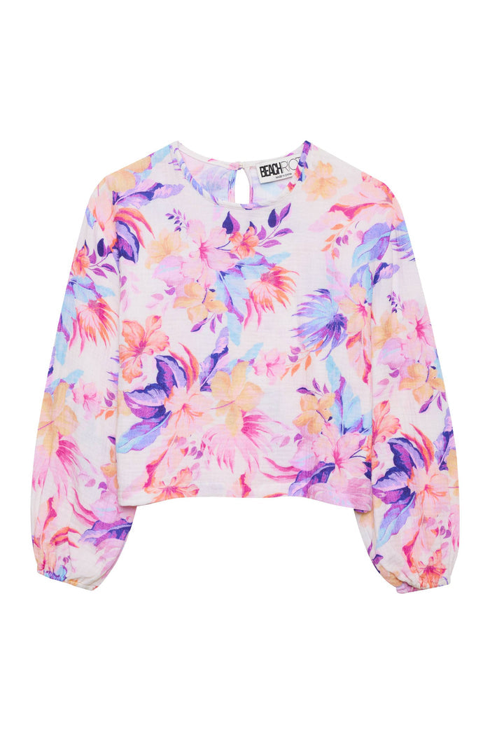 Colorful floral-patterned sweatshirt on a white background