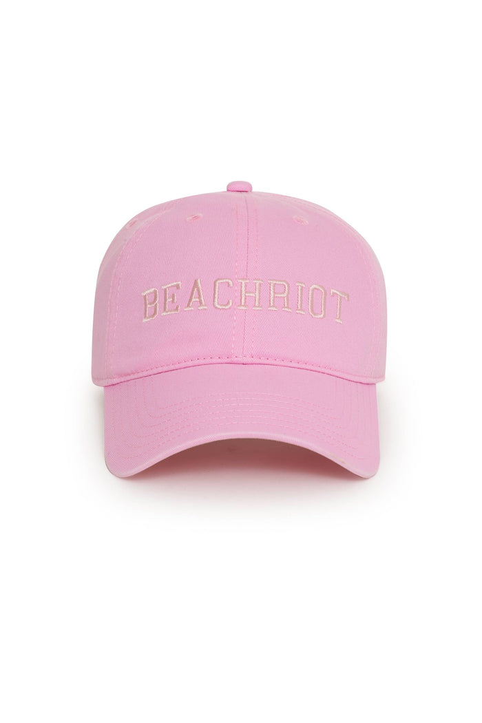 Pink cap with 'BEACHBIOT' text on a white background