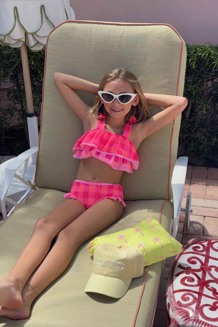 Pink and orange gingham kids bikini set