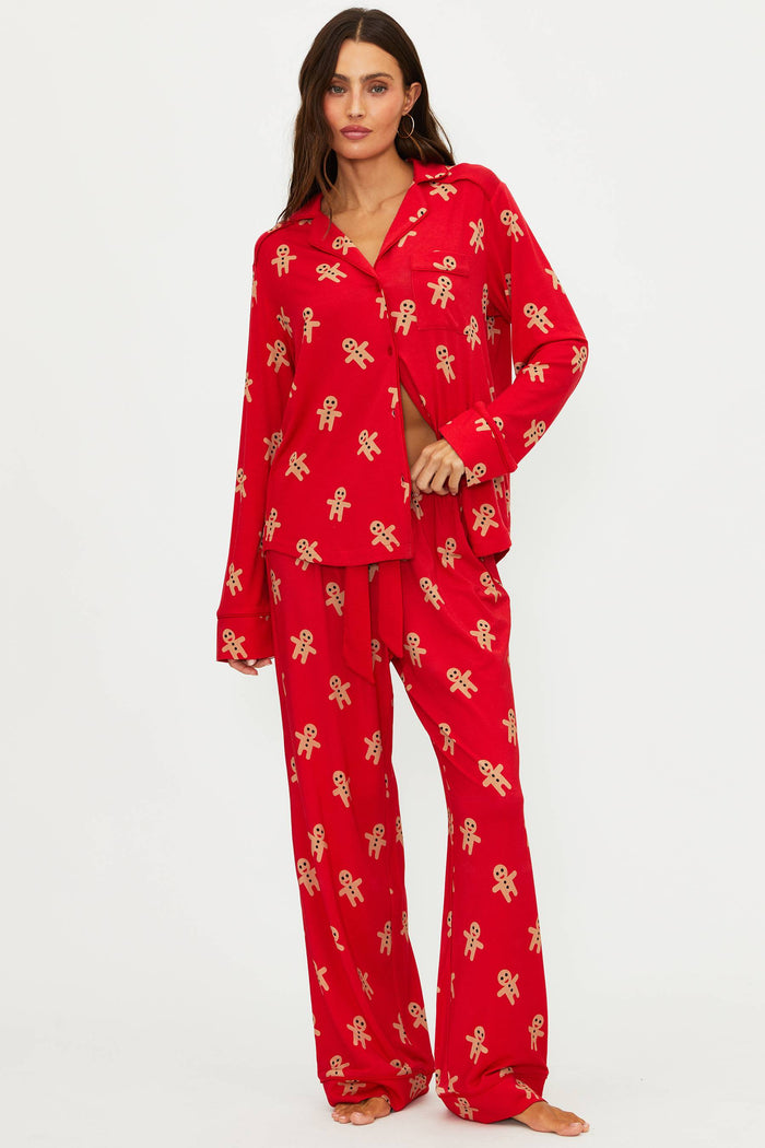 Red pj set with gingerbread
