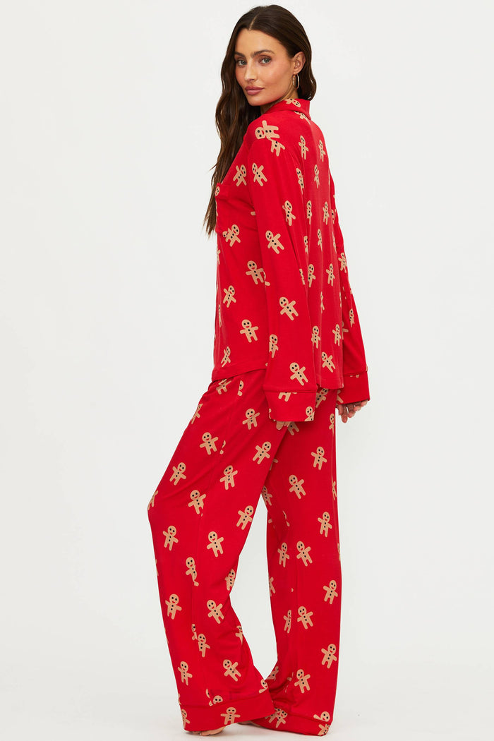 Red pj set with gingerbread