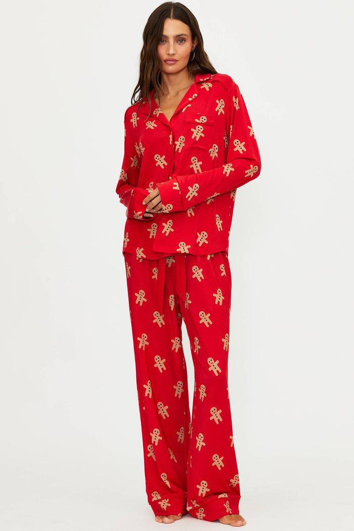 Red pj set with gingerbread