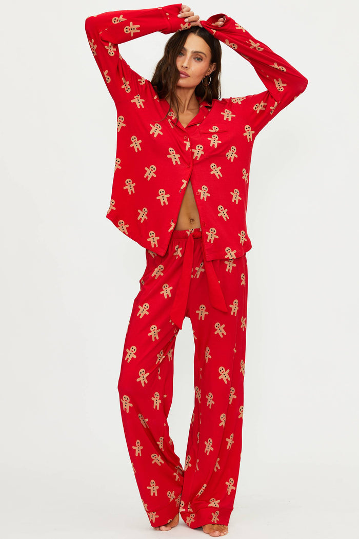 Red pj set with gingerbread