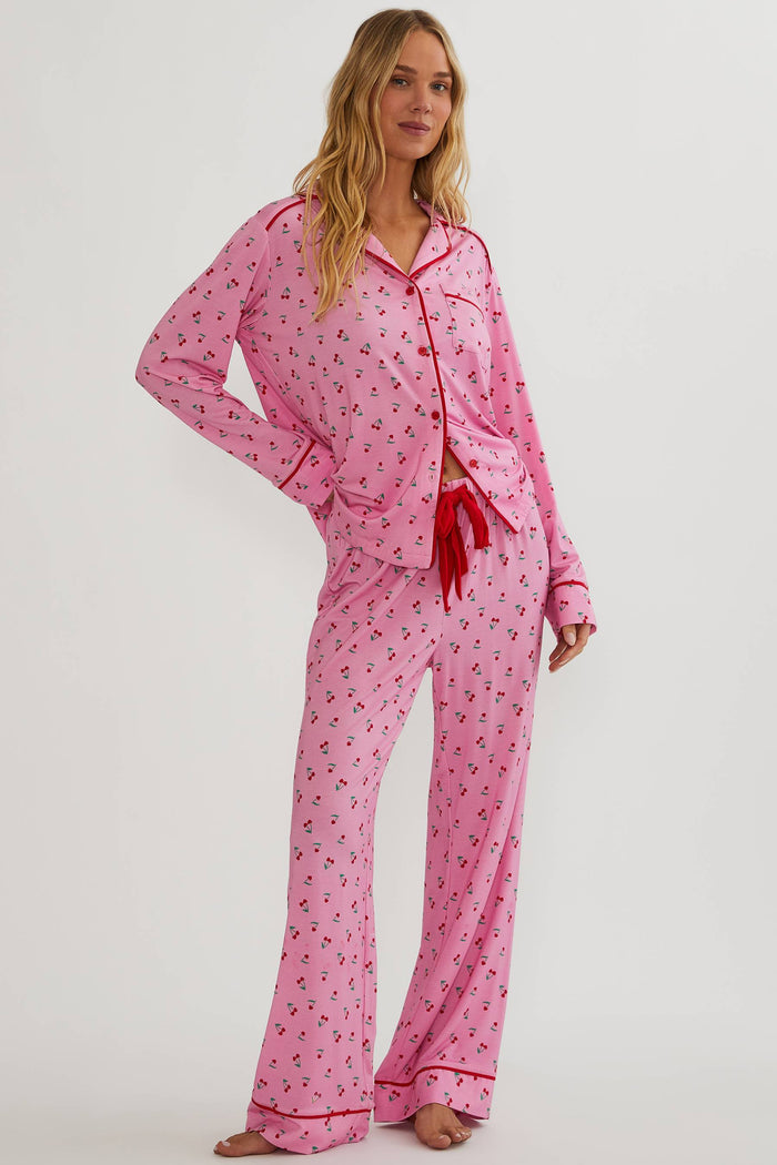 Pink pj set with red cherries