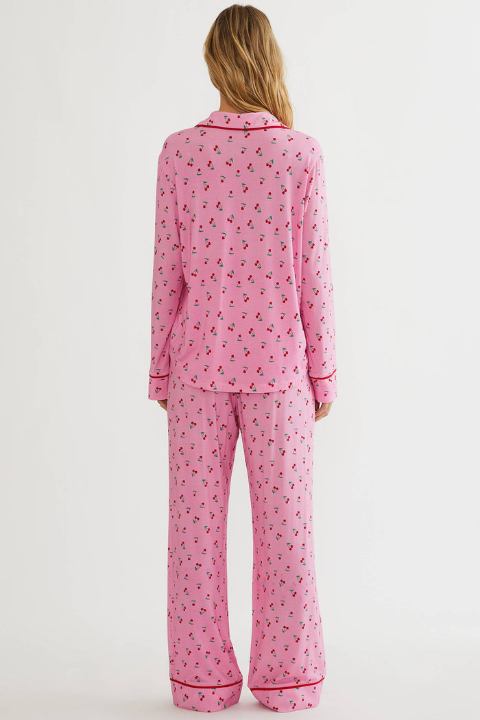 Pink pj set with red cherries