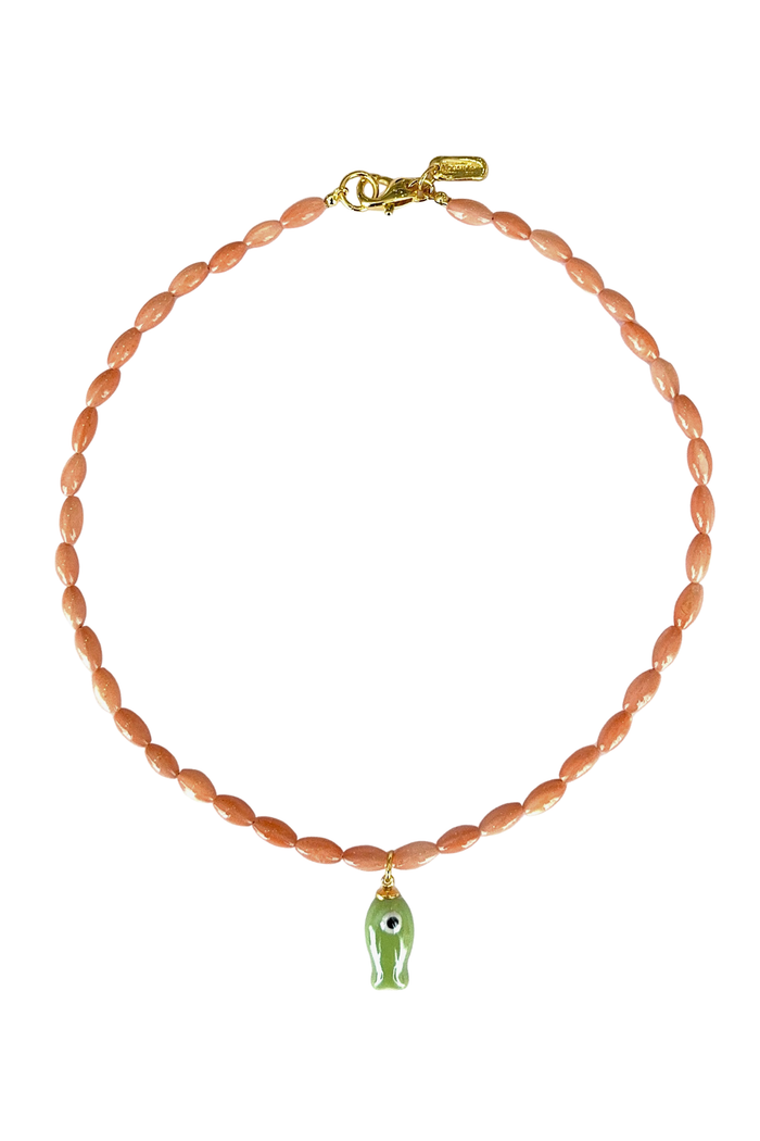 coral beaded fish necklace