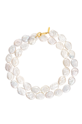 A double-strand baroque pearl necklace with a gold clasp, displayed on a clean white background.