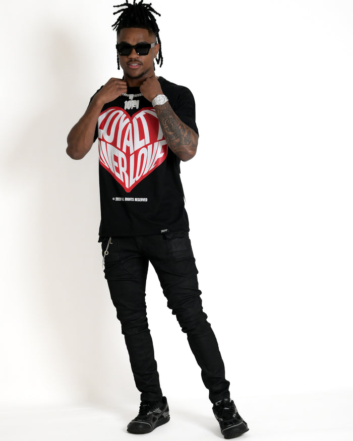 Loyalty Over Love Heart Tee - Black