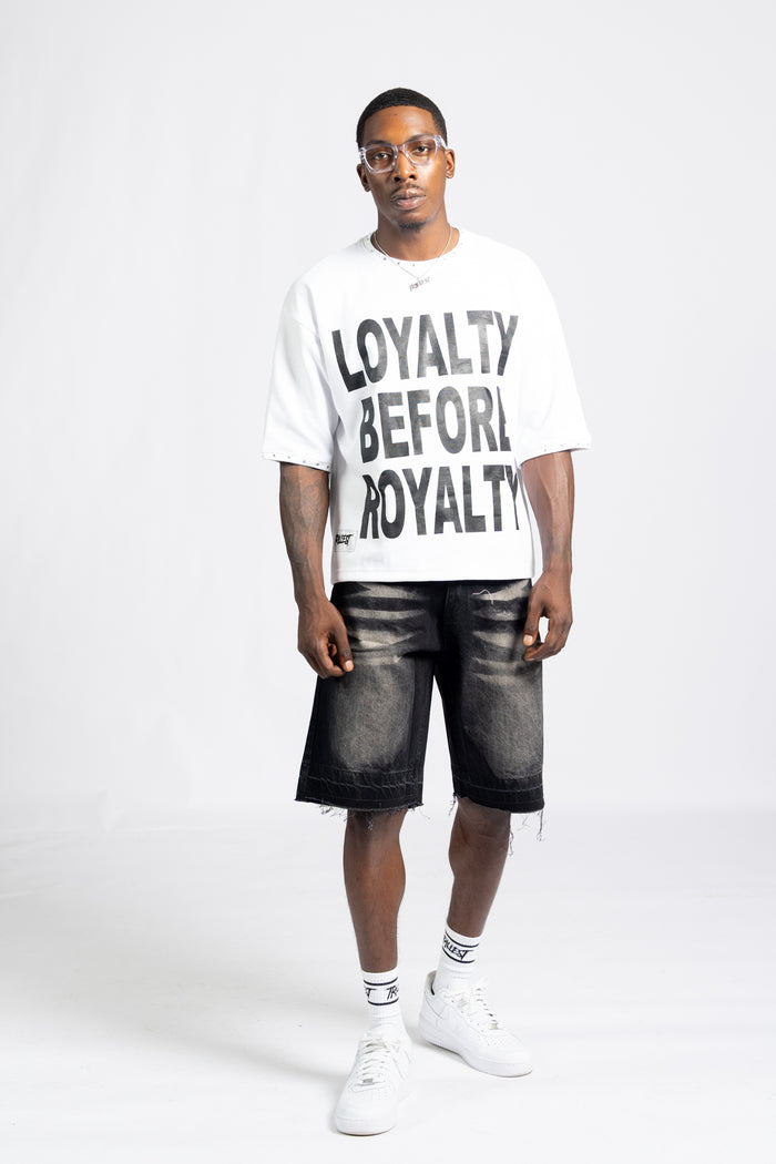 Loyalty Royalty Shirt - White/Black (Drop Shoulder Boxy)